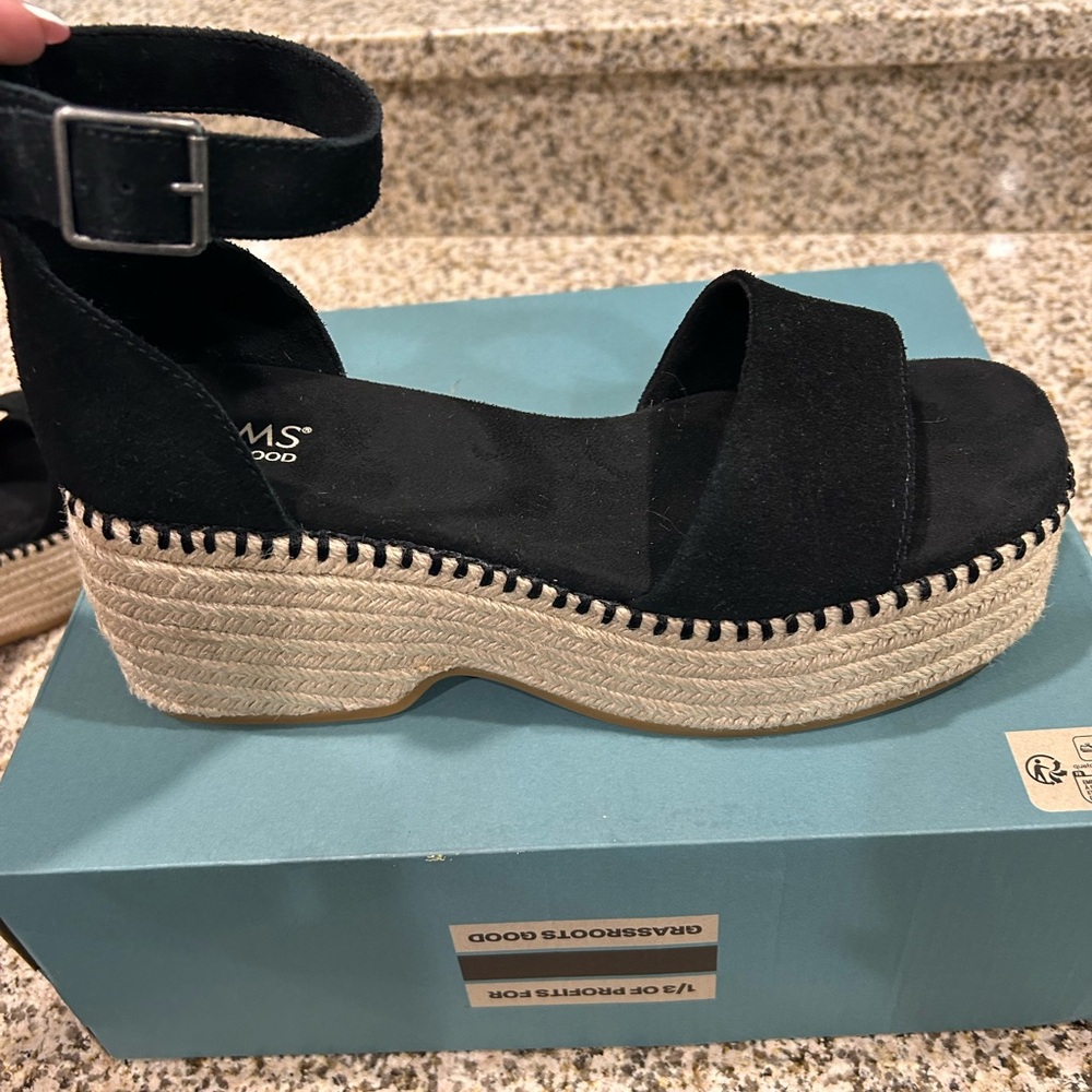 Toms Black Suede Laila Platform Espadrilles